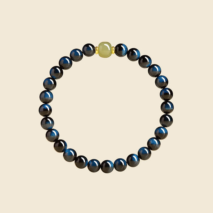 Buddha Stones Armband aus runden Perlen aus blauem Tigerauge-Hetian-Jade – Intuitionsarmband - image 1