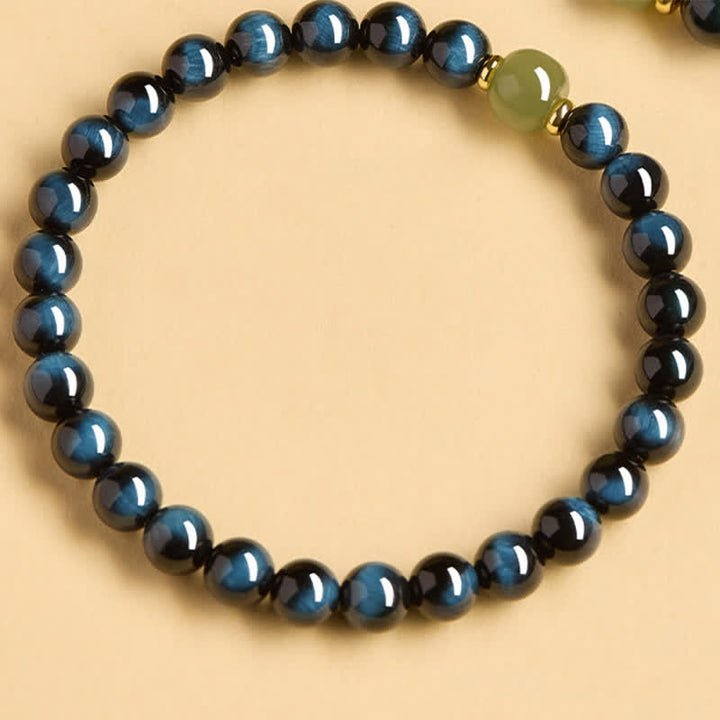 Buddha Stones Armband aus runden Perlen aus blauem Tigerauge-Hetian-Jade – Intuitionsarmband - image 9