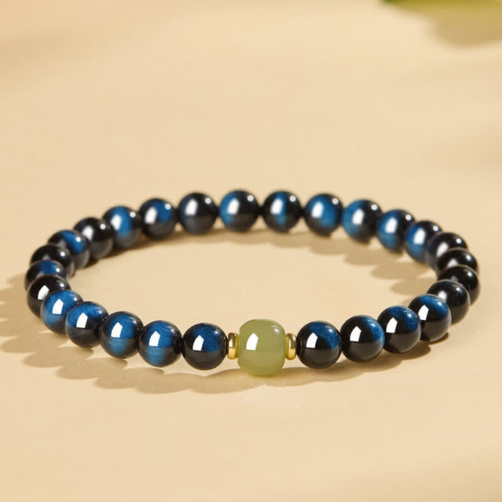Buddha Stones Armband aus runden Perlen aus blauem Tigerauge-Hetian-Jade – Intuitionsarmband - image 8