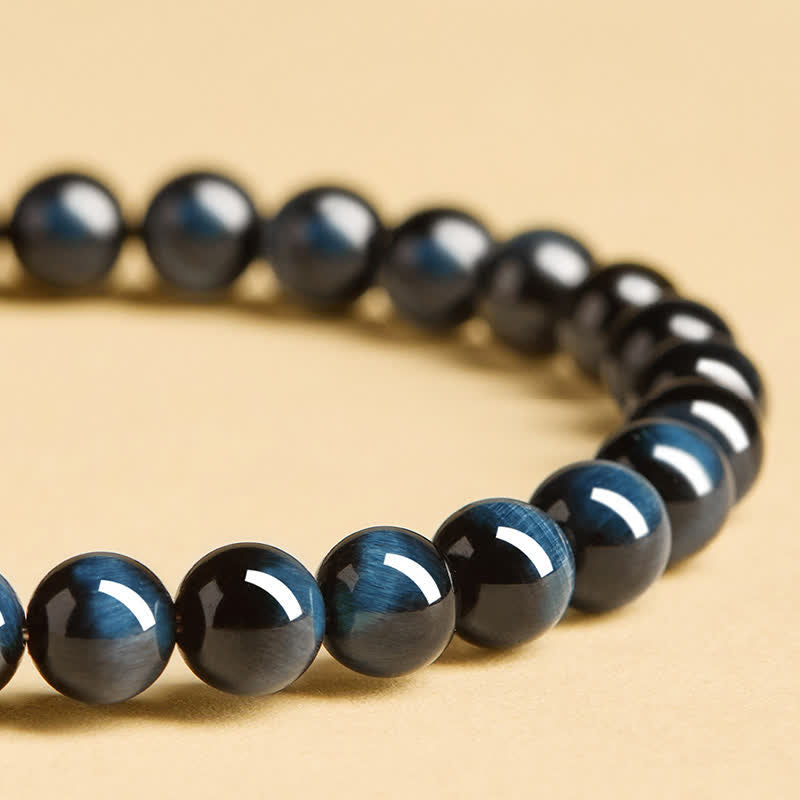 Buddha Stones Armband aus runden Perlen aus blauem Tigerauge-Hetian-Jade – Intuitionsarmband - image 13