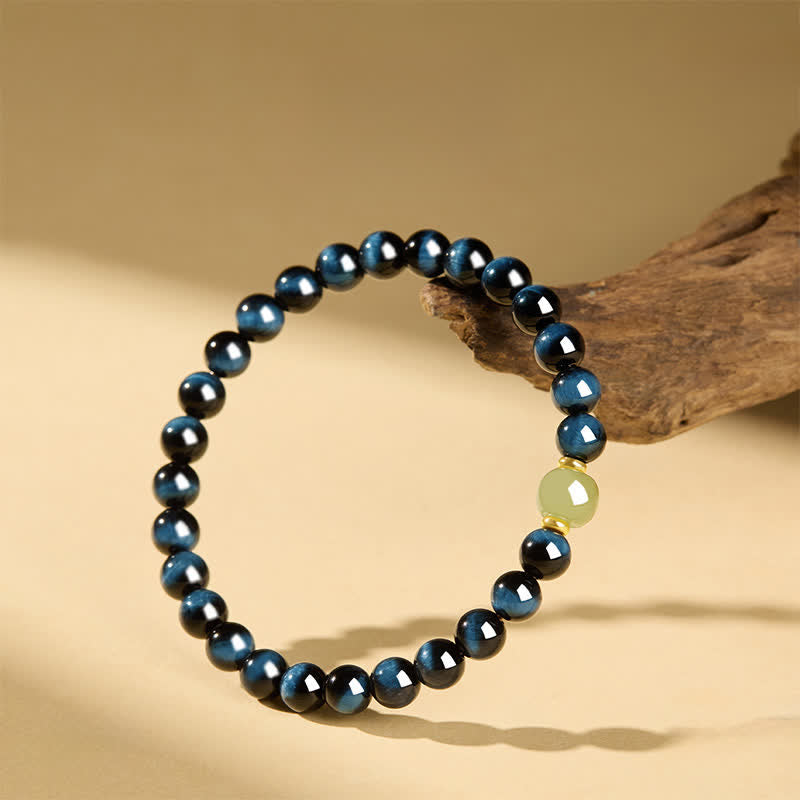 Buddha Stones Armband aus runden Perlen aus blauem Tigerauge-Hetian-Jade – Intuitionsarmband - image 4