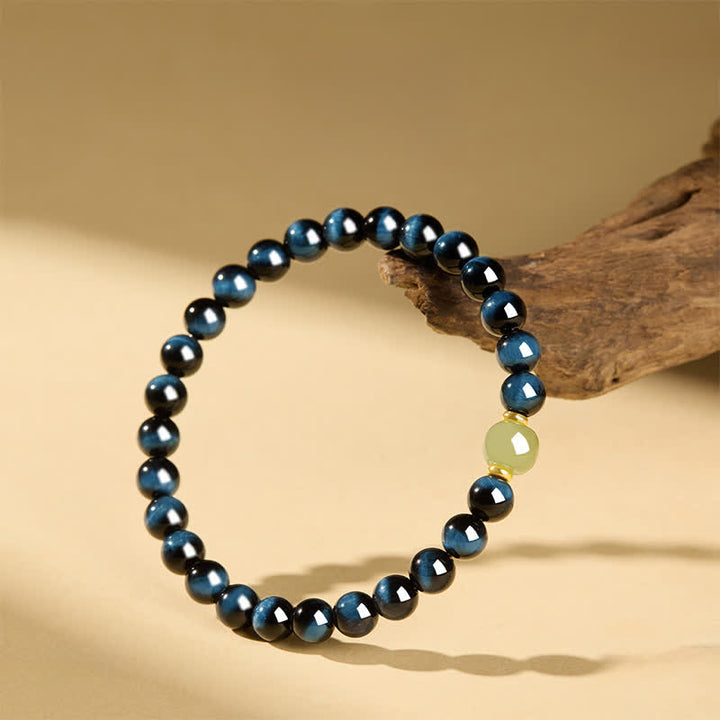Buddha Stones Armband aus runden Perlen aus blauem Tigerauge-Hetian-Jade – Intuitionsarmband - image 4