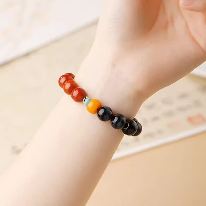 Buddha Stones Armband aus runden Perlen mit blauem Tigerauge und rotem Achat - image 11