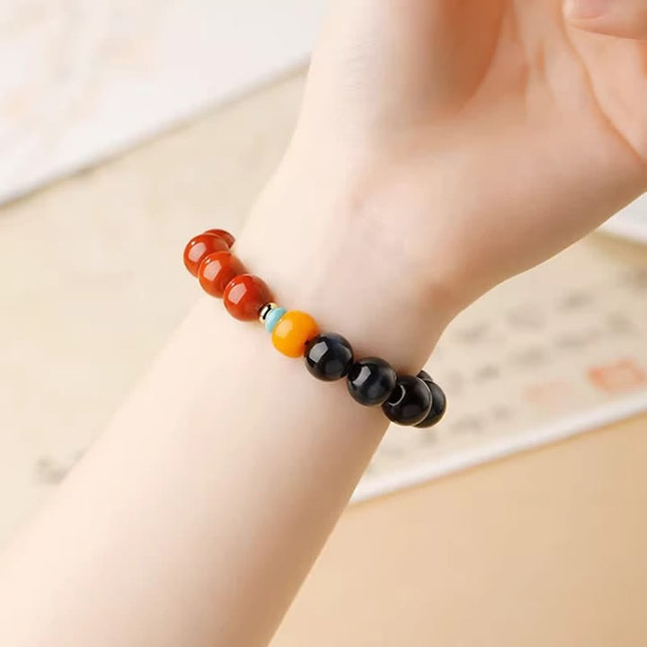 Buddha Stones Armband aus runden Perlen mit blauem Tigerauge und rotem Achat - image 11