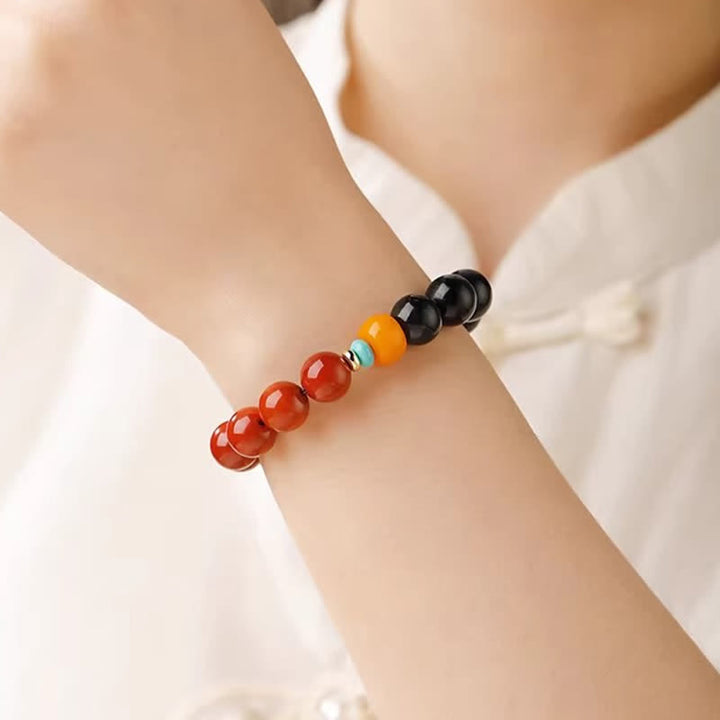 Buddha Stones Armband aus runden Perlen mit blauem Tigerauge und rotem Achat - image 12