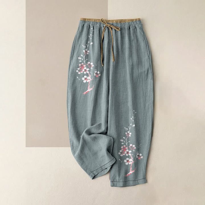 Buddha Stones Damenhose aus reiner Baumwolle mit orientalischem Blütenzweigmuster, elastischem Bund und Taschen - Kadettenblau - US16, UK/AU20, EU48 (3XL) - image 5