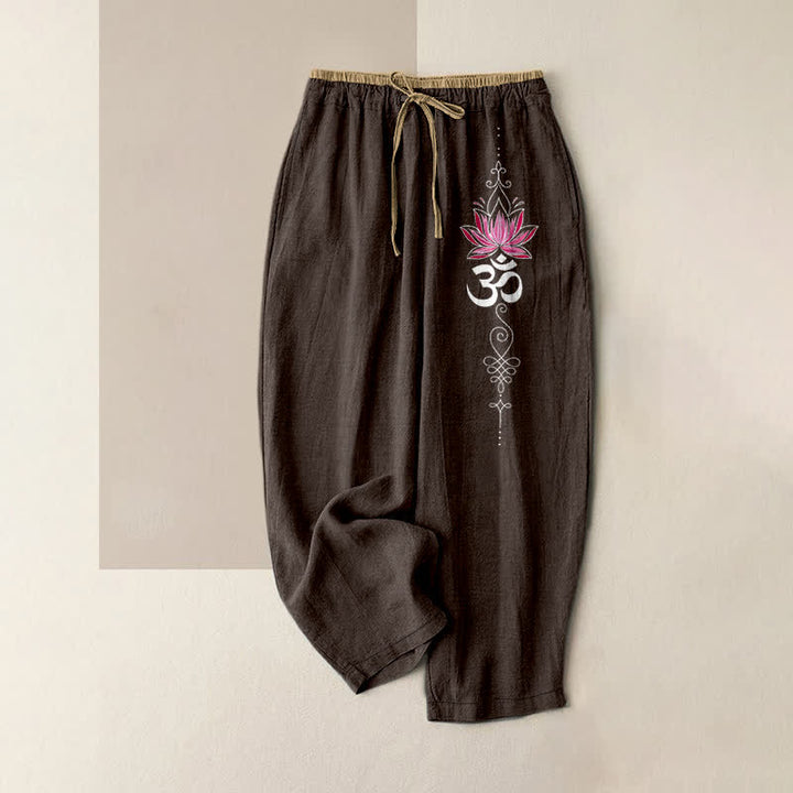 Buddha Stones Damenhose aus reiner Baumwolle mit Zen-Lotus-Om-Muster, elastischem Bund und Taschen - Sattelbraun - US16, UK/AU20, EU48 (3XL) - image 4