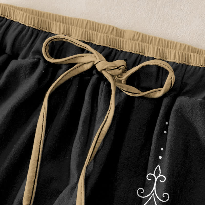 Buddha Stones Damenhose aus reiner Baumwolle mit Zen-Lotus-Om-Muster, elastischem Bund und Taschen - image 1