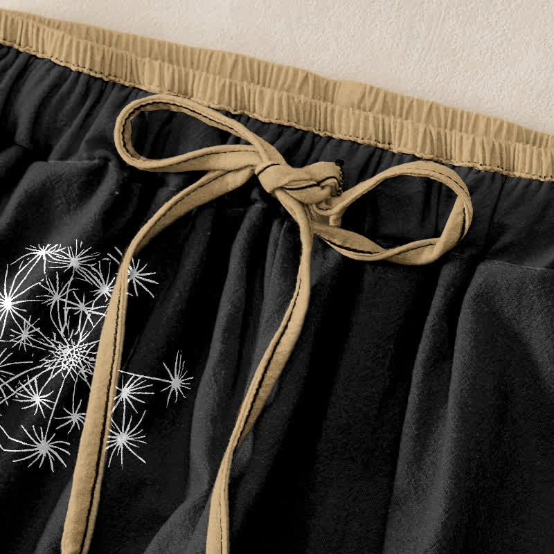 Buddha Stones Weiße Damenhose aus reiner Baumwolle mit Löwenzahnmuster, elastischem Bund und Taschen - image 1