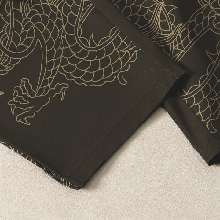 Buddha Stones Herrenhose aus reiner Baumwolle mit goldenem Drachen- und Wolkenmuster, Kordelzug, schmal zulaufendem Schnitt und Taschen - image 5