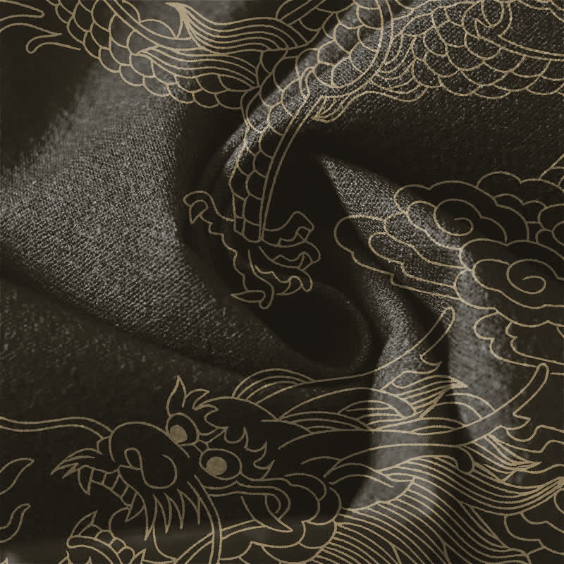 Buddha Stones Herrenhose aus reiner Baumwolle mit goldenem Drachen- und Wolkenmuster, Kordelzug, schmal zulaufendem Schnitt und Taschen - image 6