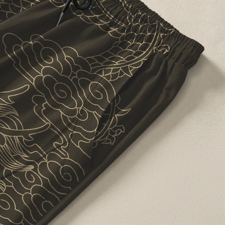 Buddha Stones Herrenhose aus reiner Baumwolle mit goldenem Drachen- und Wolkenmuster, Kordelzug, schmal zulaufendem Schnitt und Taschen - image 4
