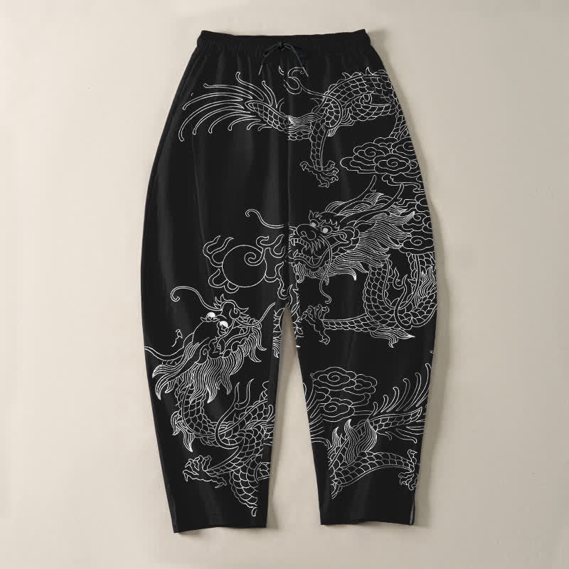 Buddha Stones Herrenhose aus reiner Baumwolle mit goldenem Drachen- und Wolkenmuster, Kordelzug, schmal zulaufendem Schnitt und Taschen - image 9