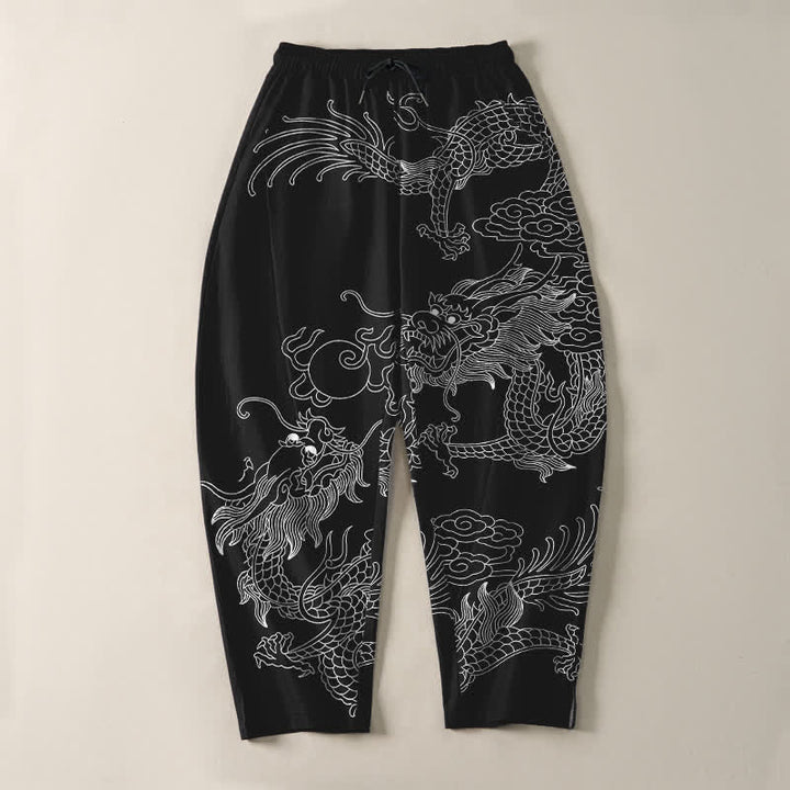 Buddha Stones Herrenhose aus reiner Baumwolle mit goldenem Drachen- und Wolkenmuster, Kordelzug, schmal zulaufendem Schnitt und Taschen - image 9