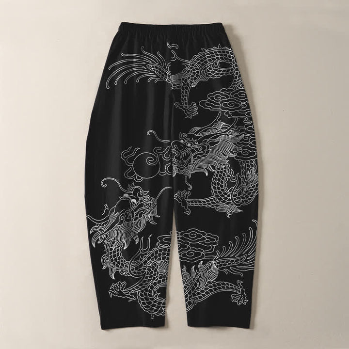 Buddha Stones Herrenhose aus reiner Baumwolle mit goldenem Drachen- und Wolkenmuster, Kordelzug, schmal zulaufendem Schnitt und Taschen - image 10