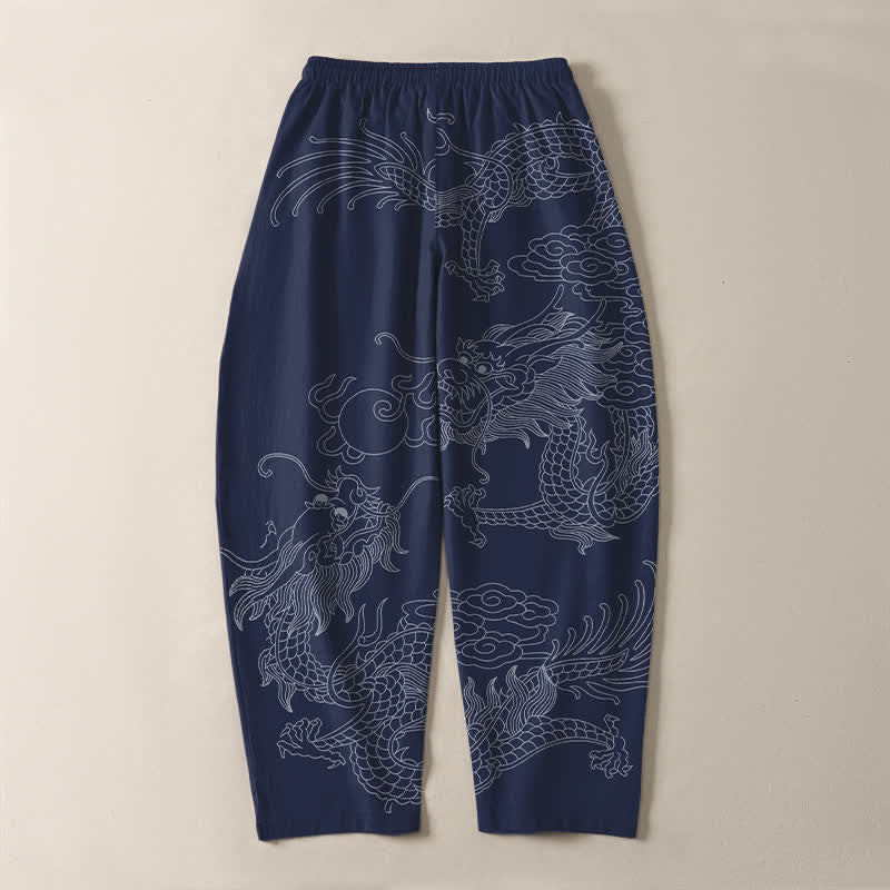 Buddha Stones Herrenhose aus reiner Baumwolle mit goldenem Drachen- und Wolkenmuster, Kordelzug, schmal zulaufendem Schnitt und Taschen - image 17