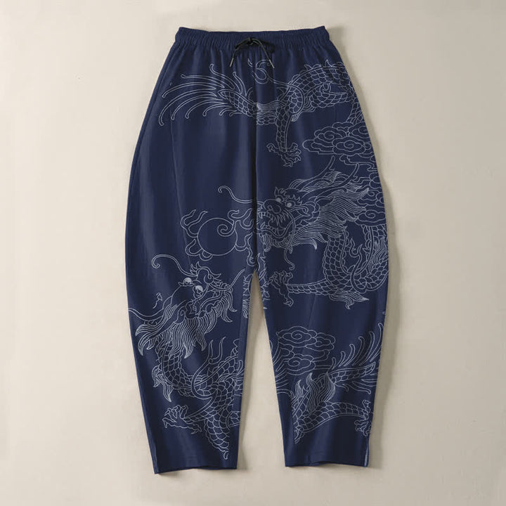 Buddha Stones Herrenhose aus reiner Baumwolle mit goldenem Drachen- und Wolkenmuster, Kordelzug, schmal zulaufendem Schnitt und Taschen - image 16