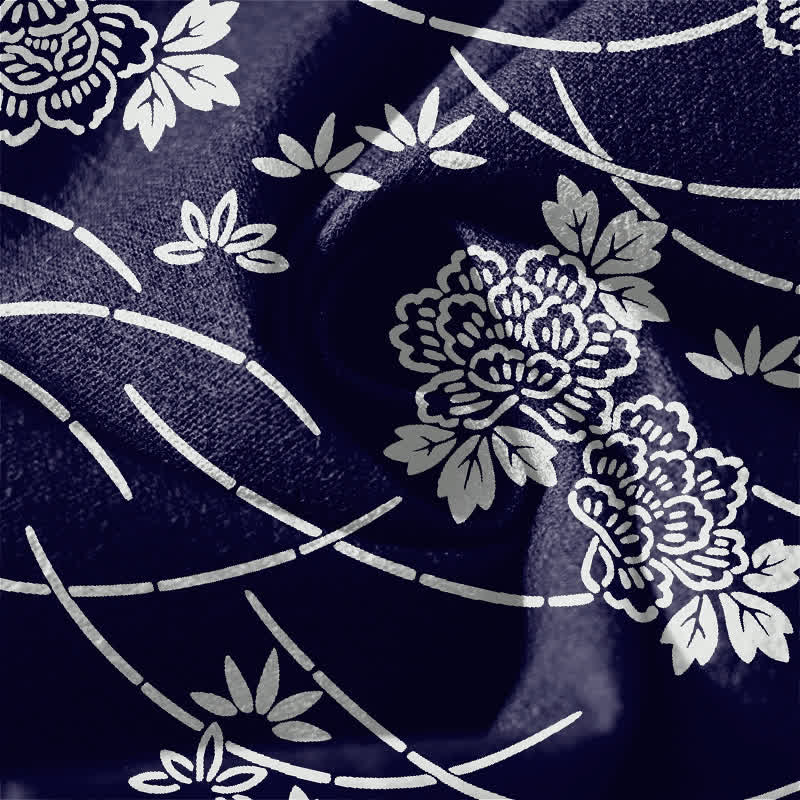 Buddha Stones Weiße Herrenhose aus reiner Baumwolle mit Blumenrankenmuster, Kordelzug, schmal zulaufendem Bein und Taschen - image 6