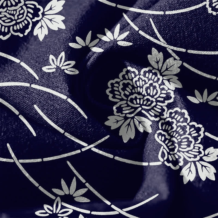 Buddha Stones Weiße Herrenhose aus reiner Baumwolle mit Blumenrankenmuster, Kordelzug, schmal zulaufendem Bein und Taschen - image 6