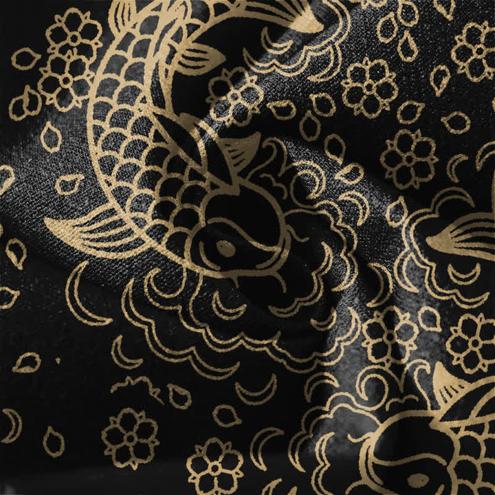 Buddha Stones Herrenhose aus reiner Baumwolle mit goldenem Koi-Fisch-Blumenmuster, Kordelzug und Taschen - image 6