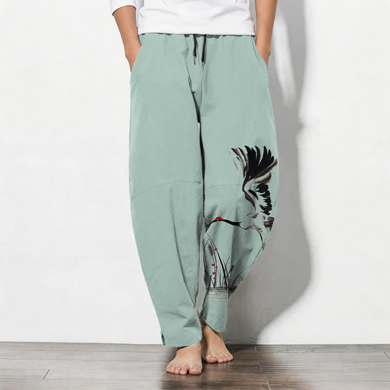 Buddha Stones Herrenhose aus reiner Baumwolle mit Kranichmuster, Kordelzug und Taschen - Aquamarin - US/ UK/AU50, EU60 (5XL) - image 7