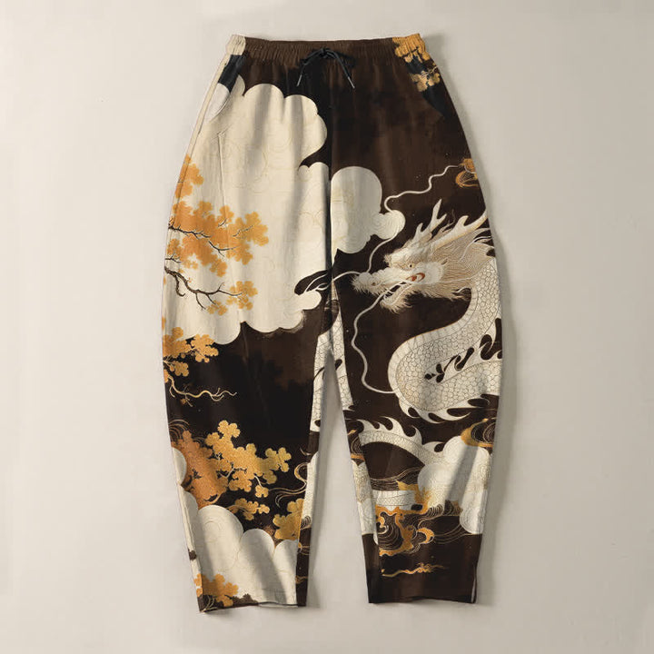 Buddha Stones Herrenhose aus reiner Baumwolle mit östlichem Drachen- und Wolkenmuster, Kordelzug, schmal zulaufendem Schnitt und Taschen - image 9