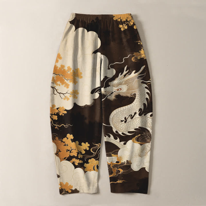 Buddha Stones Herrenhose aus reiner Baumwolle mit östlichem Drachen- und Wolkenmuster, Kordelzug, schmal zulaufendem Schnitt und Taschen - image 10