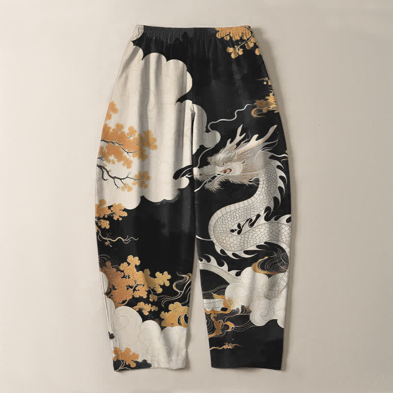 Buddha Stones Herrenhose aus reiner Baumwolle mit östlichem Drachen- und Wolkenmuster, Kordelzug, schmal zulaufendem Schnitt und Taschen - image 14