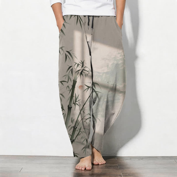 Buddha Stones Herrenhose aus reiner Baumwolle mit Bambusmuster, Kordelzug und Taschen - Bräunen - US/ UK/AU50, EU60 (5XL) - image 0