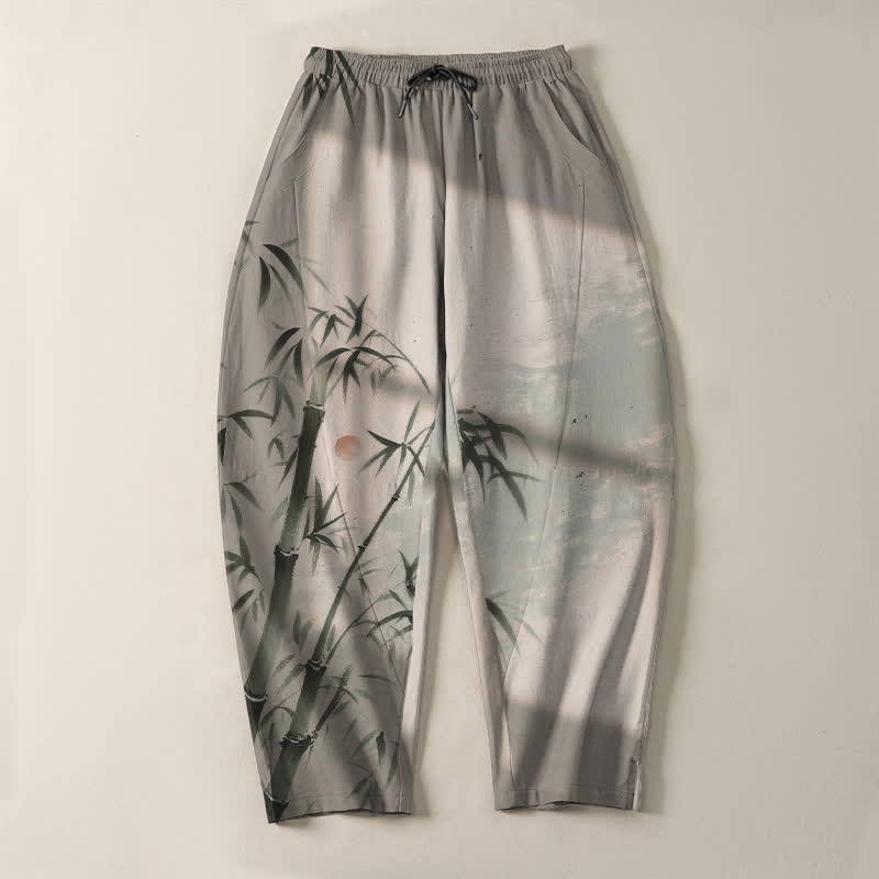 Buddha Stones Herrenhose aus reiner Baumwolle mit Bambusmuster, Kordelzug und Taschen - image 2