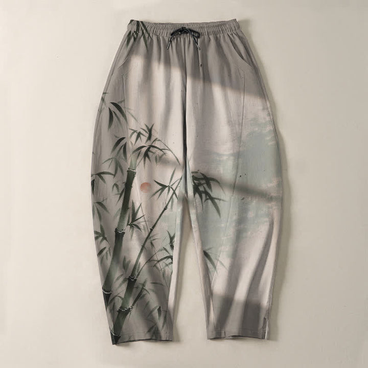 Buddha Stones Herrenhose aus reiner Baumwolle mit Bambusmuster, Kordelzug und Taschen - image 2