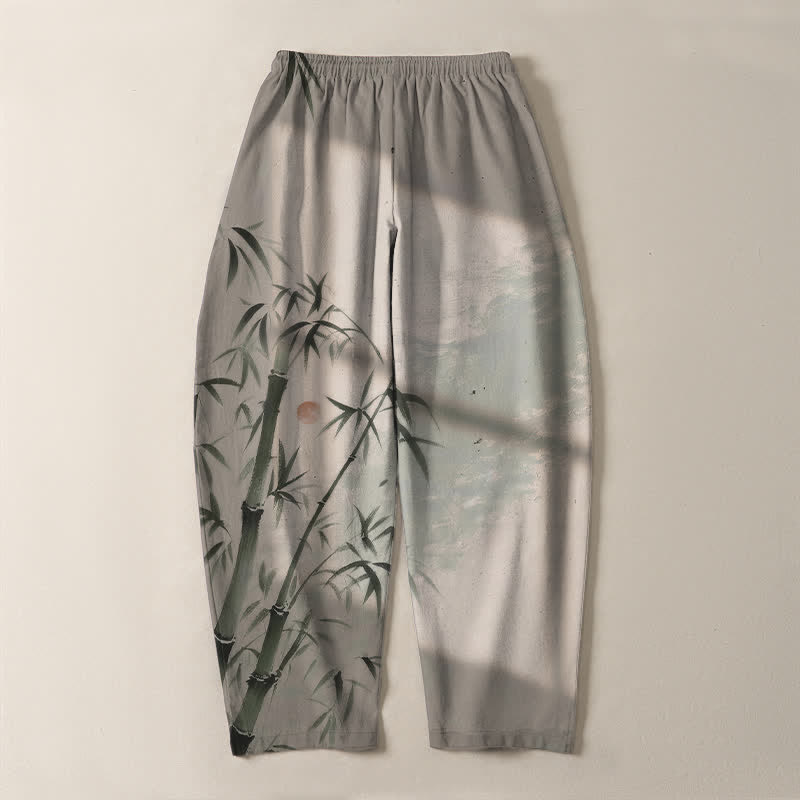 Buddha Stones Herrenhose aus reiner Baumwolle mit Bambusmuster, Kordelzug und Taschen - image 3