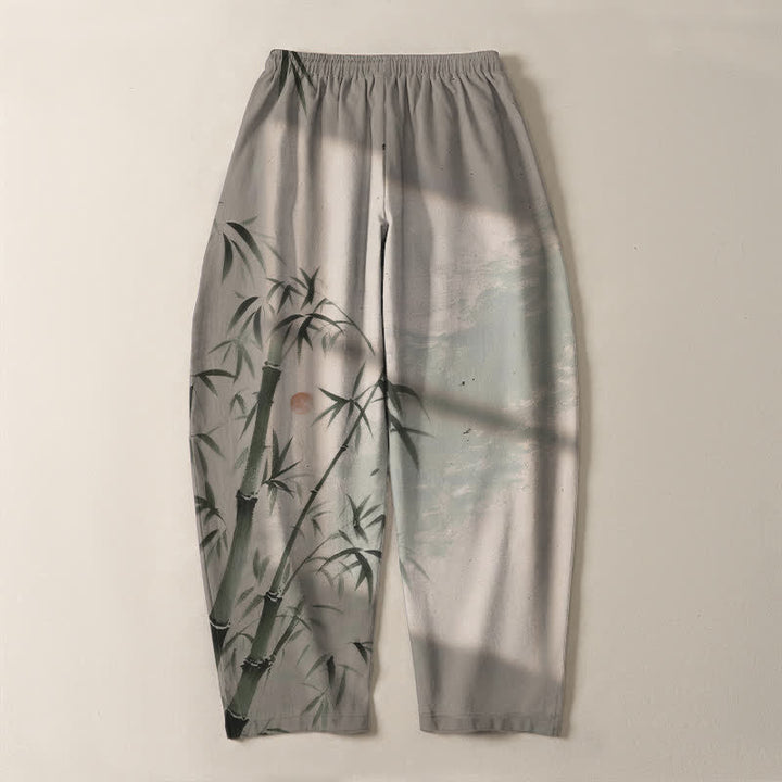 Buddha Stones Herrenhose aus reiner Baumwolle mit Bambusmuster, Kordelzug und Taschen - image 3