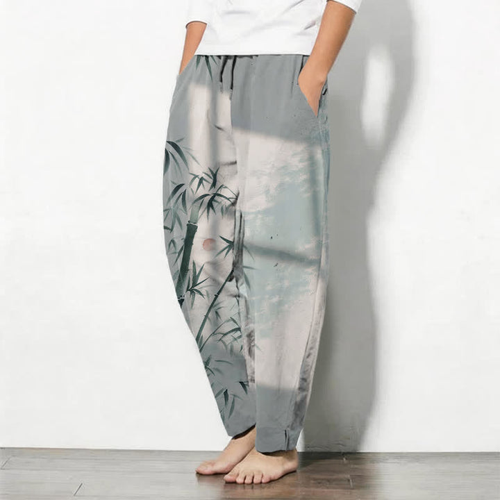 Buddha Stones Herrenhose aus reiner Baumwolle mit Bambusmuster, Kordelzug und Taschen - image 8