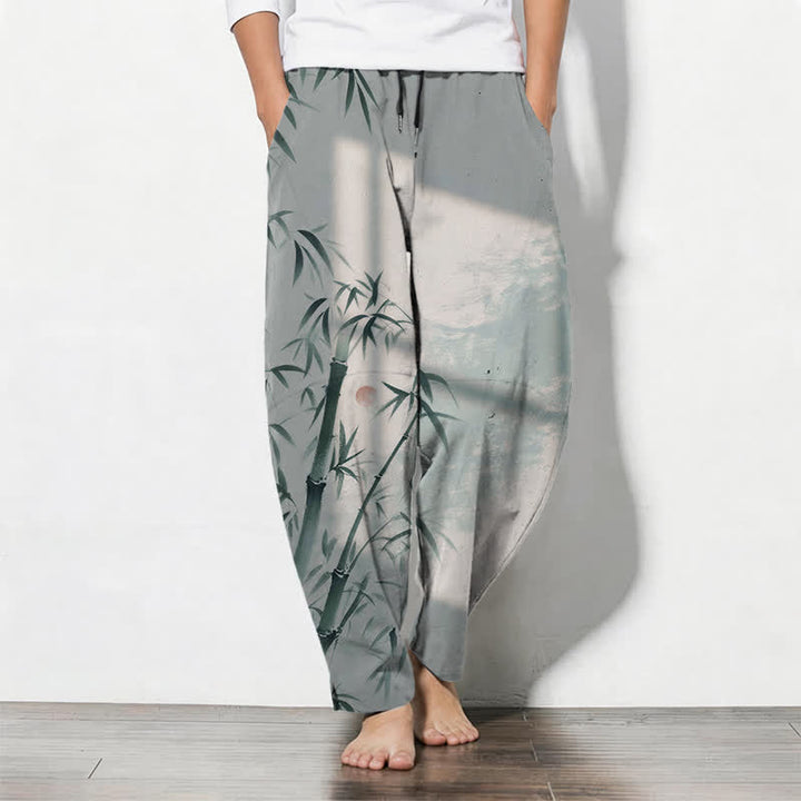Buddha Stones Herrenhose aus reiner Baumwolle mit Bambusmuster, Kordelzug und Taschen - Hellgrau - US/ UK/AU50, EU60 (5XL) - image 7