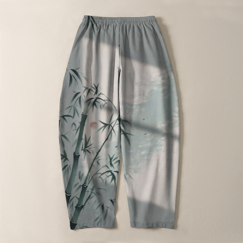 Buddha Stones Herrenhose aus reiner Baumwolle mit Bambusmuster, Kordelzug und Taschen - image 10