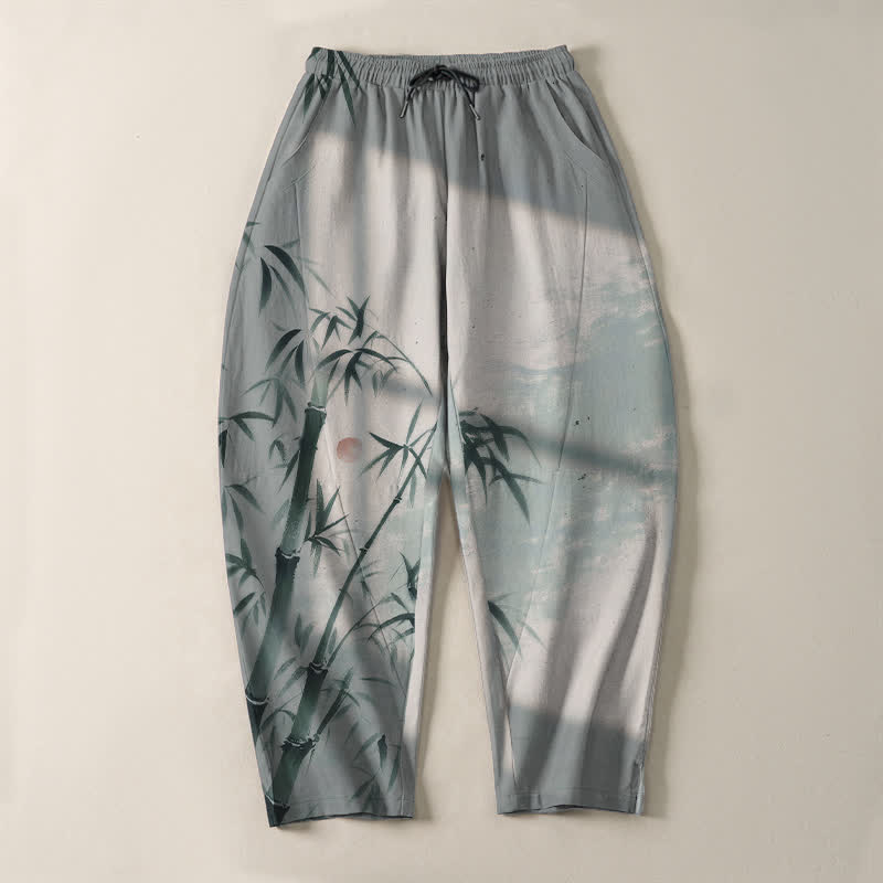 Buddha Stones Herrenhose aus reiner Baumwolle mit Bambusmuster, Kordelzug und Taschen - image 9
