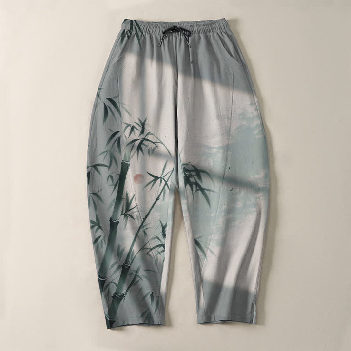 Buddha Stones Herrenhose aus reiner Baumwolle mit Bambusmuster, Kordelzug und Taschen - image 9