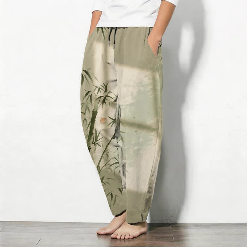 Buddha Stones Herrenhose aus reiner Baumwolle mit Bambusmuster, Kordelzug und Taschen - image 12