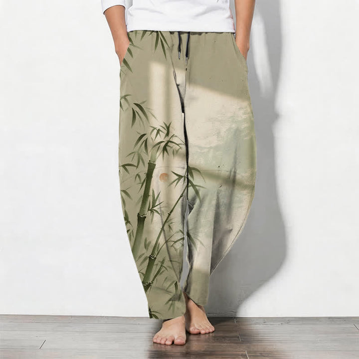 Buddha Stones Herrenhose aus reiner Baumwolle mit Bambusmuster, Kordelzug und Taschen - Dunkelkhaki - US/ UK/AU50, EU60 (5XL) - image 11