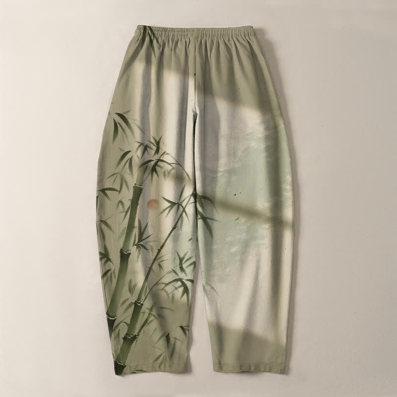 Buddha Stones Herrenhose aus reiner Baumwolle mit Bambusmuster, Kordelzug und Taschen - image 14
