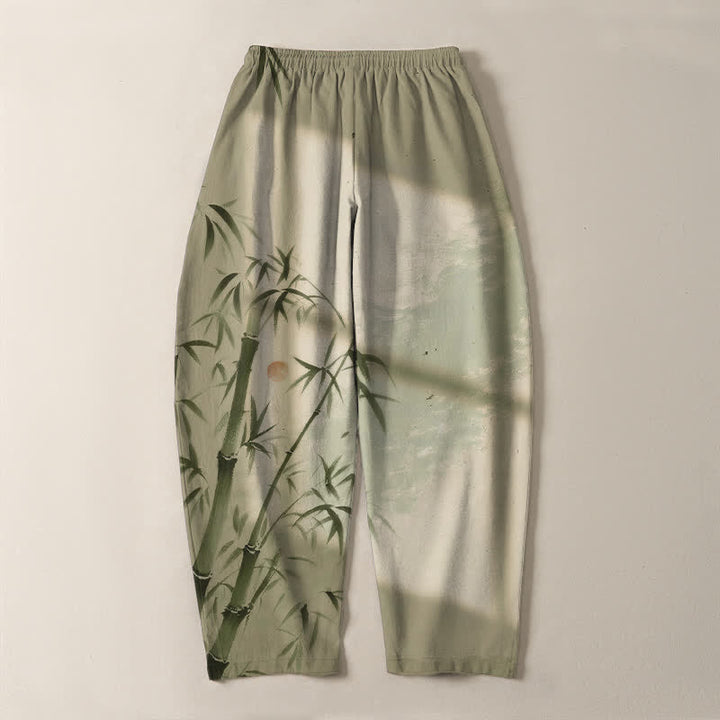 Buddha Stones Herrenhose aus reiner Baumwolle mit Bambusmuster, Kordelzug und Taschen - image 14