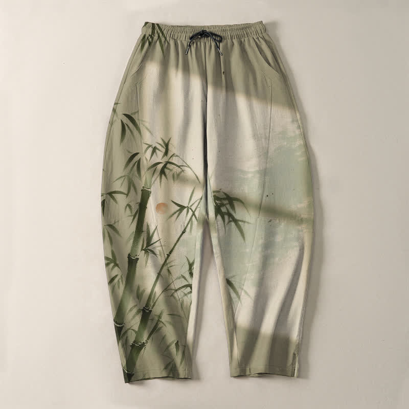 Buddha Stones Herrenhose aus reiner Baumwolle mit Bambusmuster, Kordelzug und Taschen - image 13