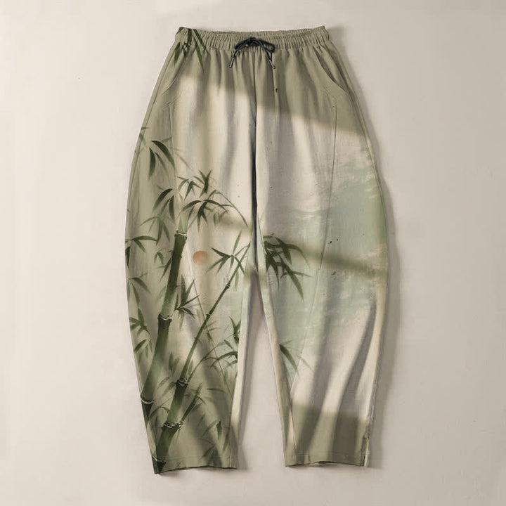 Buddha Stones Herrenhose aus reiner Baumwolle mit Bambusmuster, Kordelzug und Taschen - image 13