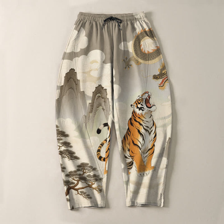 Buddha Stones Herrenhose aus reiner Baumwolle mit Tiger- und Drachenmuster, Kordelzug, schmal zulaufendem Schnitt und Taschen - image 2