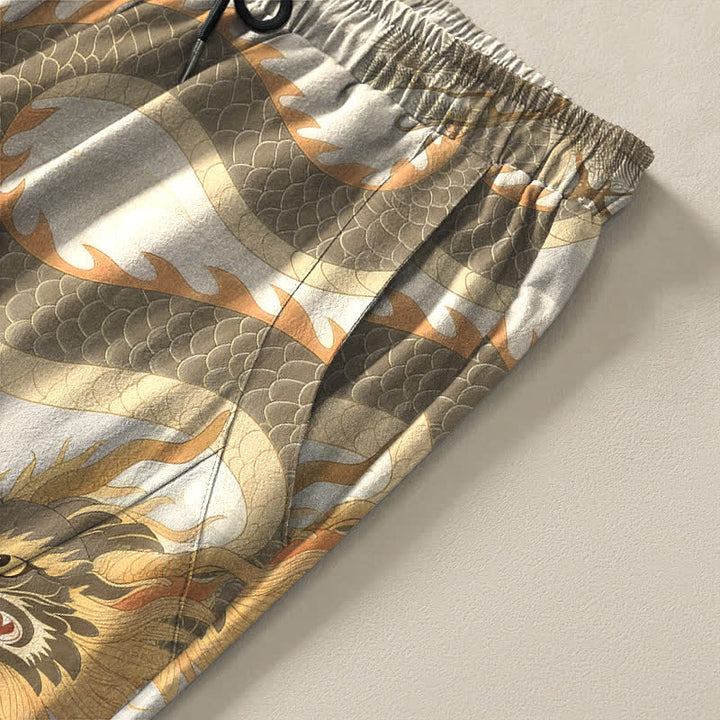 Buddha Stones Herrenhose aus reiner Baumwolle mit Tiger- und Drachenmuster, Kordelzug, schmal zulaufendem Schnitt und Taschen - image 4