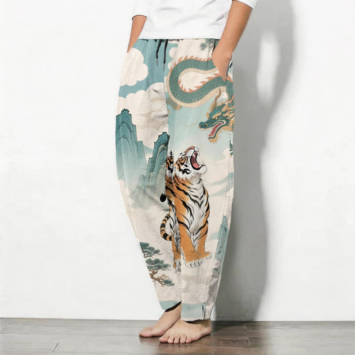 Buddha Stones Herrenhose aus reiner Baumwolle mit Tiger- und Drachenmuster, Kordelzug, schmal zulaufendem Schnitt und Taschen - image 8