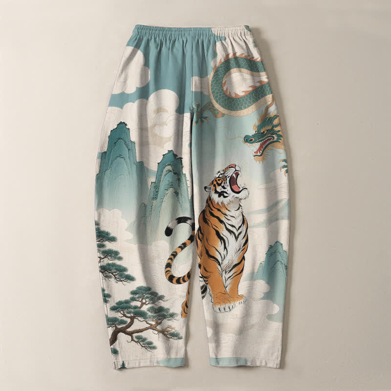 Buddha Stones Herrenhose aus reiner Baumwolle mit Tiger- und Drachenmuster, Kordelzug, schmal zulaufendem Schnitt und Taschen - image 10