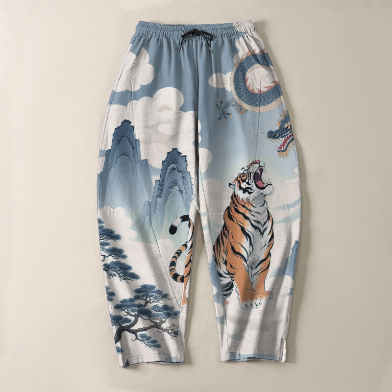 Buddha Stones Herrenhose aus reiner Baumwolle mit Tiger- und Drachenmuster, Kordelzug, schmal zulaufendem Schnitt und Taschen - image 16