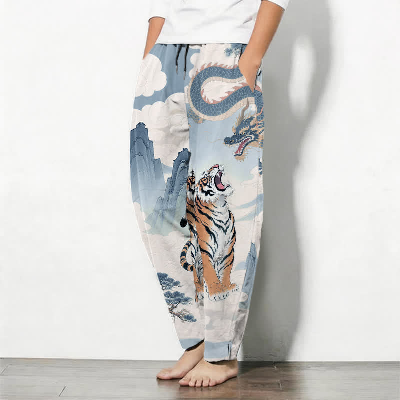 Buddha Stones Herrenhose aus reiner Baumwolle mit Tiger- und Drachenmuster, Kordelzug, schmal zulaufendem Schnitt und Taschen - image 15